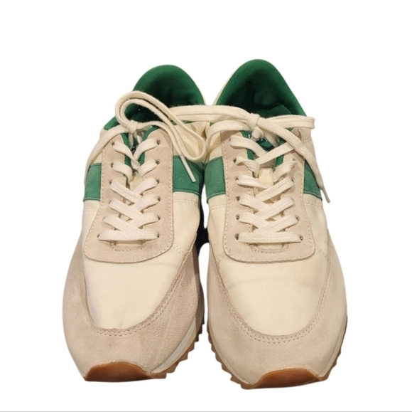 J Crew Retro Suede Leather Sneakers Trainers Green & White Size 8 - Picture 2 of 11